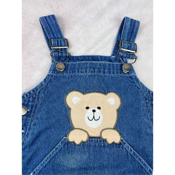 Vintage Y2K Girls 2T Cheetah Print Teddy Bear Jumper Denim Dress - Picture 2 of 6